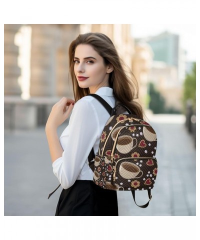 Women Backpack Coffee Heart Flower Anti-Theft Travel Backpack with Luggage Belt Lightweight Handbag Lady Purse Roomy Double Z...