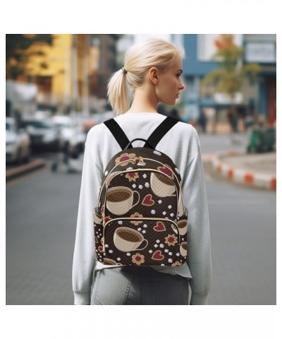 Women Backpack Coffee Heart Flower Anti-Theft Travel Backpack with Luggage Belt Lightweight Handbag Lady Purse Roomy Double Z...