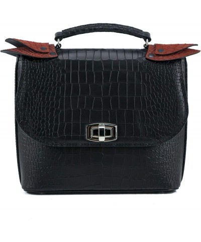 Leather Shoulder Bag Crocodile Alligator Skin style Handbag Tote Satchel Top Handle Bag Black $68.25 Totes