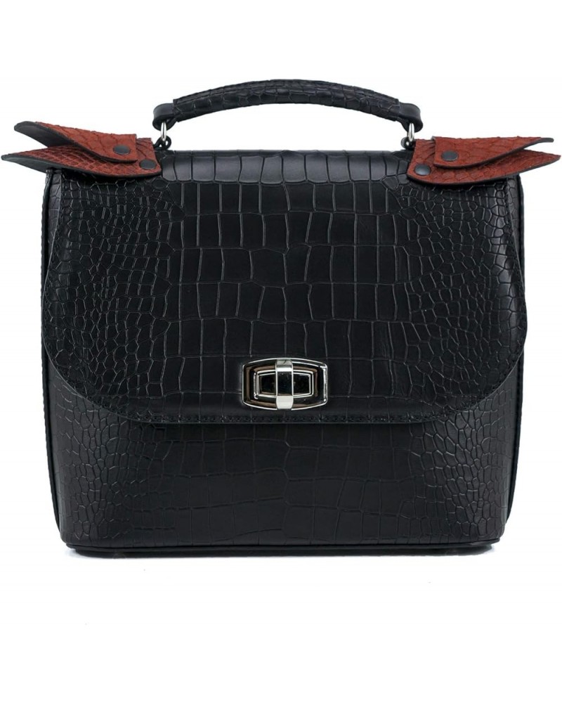 Leather Shoulder Bag Crocodile Alligator Skin style Handbag Tote Satchel Top Handle Bag Black $68.25 Totes