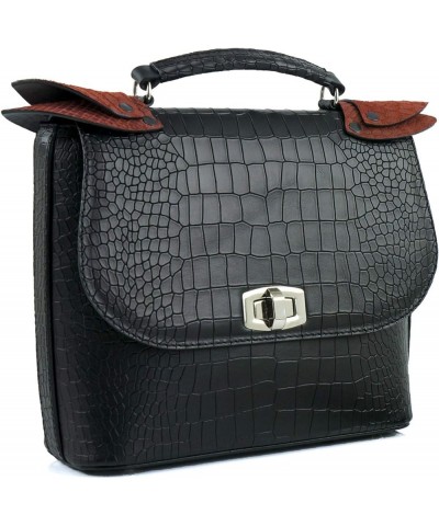 Leather Shoulder Bag Crocodile Alligator Skin style Handbag Tote Satchel Top Handle Bag Black $68.25 Totes