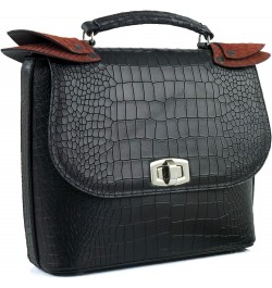 Leather Shoulder Bag Crocodile Alligator Skin style Handbag Tote Satchel Top Handle Bag Black $68.25 Totes