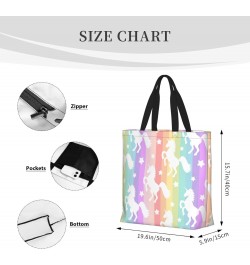 Women'S Soft Tote Shoulder Bag Cute-White-Unicorn-Stripe-Rainbow Foldable Travel Purse With Zipper Closure $16.50 Totes