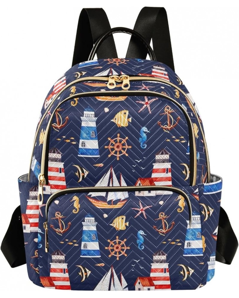 Travel Backpack Purse for Women Fashion Anti-theft Work Casual Nautical Anchor Lighthouses Daypack Shoulder Bag Medium Size S...