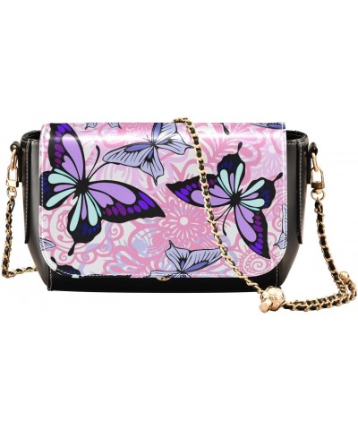 Purple Butterflies Crossbody Bags for Women, Trendy Small Shoulder Bag, PU Leather Clutch Purse Underarm Handbag Satchel Hand...