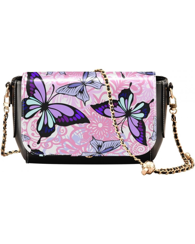 Purple Butterflies Crossbody Bags for Women, Trendy Small Shoulder Bag, PU Leather Clutch Purse Underarm Handbag Satchel Hand...