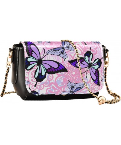 Purple Butterflies Crossbody Bags for Women, Trendy Small Shoulder Bag, PU Leather Clutch Purse Underarm Handbag Satchel Hand...