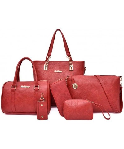 Fashion Shouler Bag 6 Pcs Set Pu Leather Women Tote Handbag Crossbody Bag Satchel Clutch Purses With Large Capacity Red $20.9...