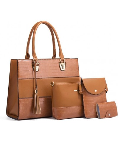 Women Fashion Shoulder Handbags Wallet Tote Bag Top Handle Satchel Hobo with Zipper Closure Set 21505-brown $13.01 Totes