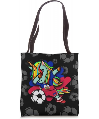 Dabbing Unicorn Haiti Soccer Lovers Jersey Haitian Football Tote Bag $14.18 Totes