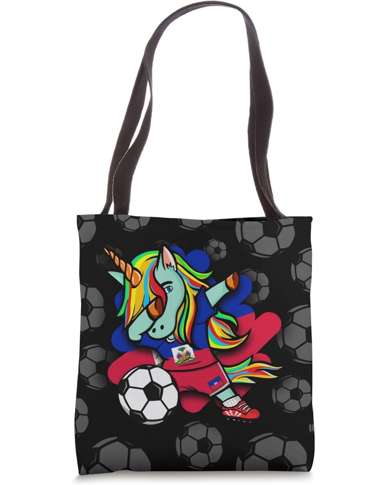 Dabbing Unicorn Haiti Soccer Lovers Jersey Haitian Football Tote Bag $14.18 Totes