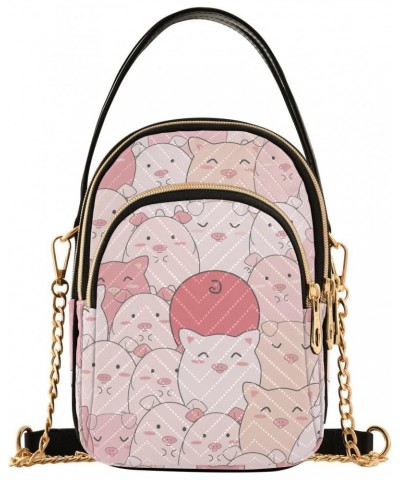 Cute Pig Pattern Quilted Crossbody Bag for Women, Small Cell Phone Bag Shoulder Handbags Purse with Leather Strap $11.96 Cros...