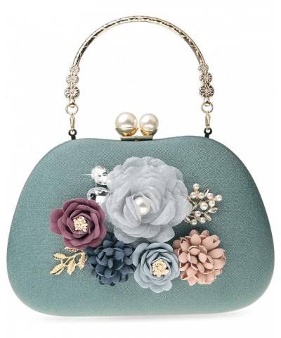 Evening Bag for Women, Flower Wedding Evening Clutch Purse Satin Floral Clutch Bag Green $19.13 Evening Bags