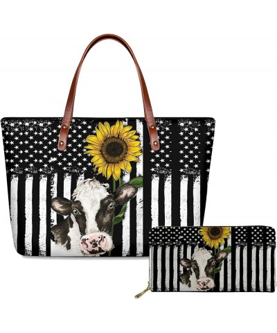 Handbag and Wallet Set Magic African American Woman Shoulder Bag Top Handle Bag Tote Purse for Women Cow Sunflower $21.99 Sho...