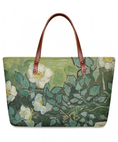 Women's Van Gogh Oil Painting Printed PU Leather Handbag Tote Bag Fashion Top-Handle Shoulder Bag Satchel Purse Wild Roses $2...