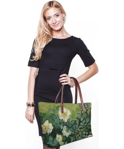 Women's Van Gogh Oil Painting Printed PU Leather Handbag Tote Bag Fashion Top-Handle Shoulder Bag Satchel Purse Wild Roses $2...