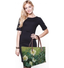 Women's Van Gogh Oil Painting Printed PU Leather Handbag Tote Bag Fashion Top-Handle Shoulder Bag Satchel Purse Wild Roses $2...