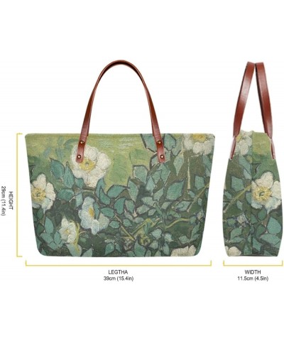 Women's Van Gogh Oil Painting Printed PU Leather Handbag Tote Bag Fashion Top-Handle Shoulder Bag Satchel Purse Wild Roses $2...