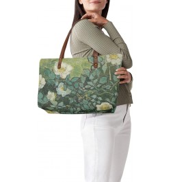 Women's Van Gogh Oil Painting Printed PU Leather Handbag Tote Bag Fashion Top-Handle Shoulder Bag Satchel Purse Wild Roses $2...