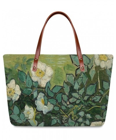 Women's Van Gogh Oil Painting Printed PU Leather Handbag Tote Bag Fashion Top-Handle Shoulder Bag Satchel Purse Wild Roses $2...