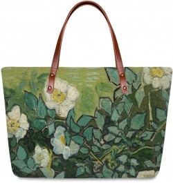 Women's Van Gogh Oil Painting Printed PU Leather Handbag Tote Bag Fashion Top-Handle Shoulder Bag Satchel Purse Wild Roses $2...