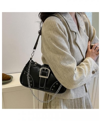 Y2k Purse Small Shoulder Bag for Women Y2k 90s Hobo Handbag Trendy Leather Clutch Purse Chain Underarm Bag 2023 A1-black $17....