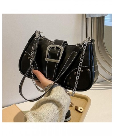 Y2k Purse Small Shoulder Bag for Women Y2k 90s Hobo Handbag Trendy Leather Clutch Purse Chain Underarm Bag 2023 A1-black $17....