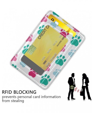 Pink Yellow Blue Dog Paws Slim Minimalist Wallet Small Card Wallets PU Leather Front Pocket Wallets $10.61 Wallets