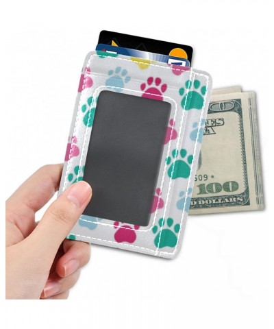 Pink Yellow Blue Dog Paws Slim Minimalist Wallet Small Card Wallets PU Leather Front Pocket Wallets $10.61 Wallets