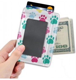 Pink Yellow Blue Dog Paws Slim Minimalist Wallet Small Card Wallets PU Leather Front Pocket Wallets $10.61 Wallets