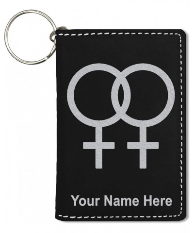 ID Holder Wallet, Double Female Symbol, Personalized Engraving Included (Light Brown) Black with Silver $13.16 Wallets