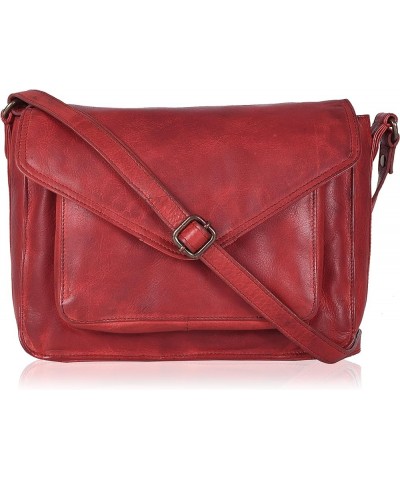 Handmade Leather Flapover Crossbody Purse for Women with Adjustable Strap & Overflap Snap Closure Tote/Bag Red Wash $24.29 Totes