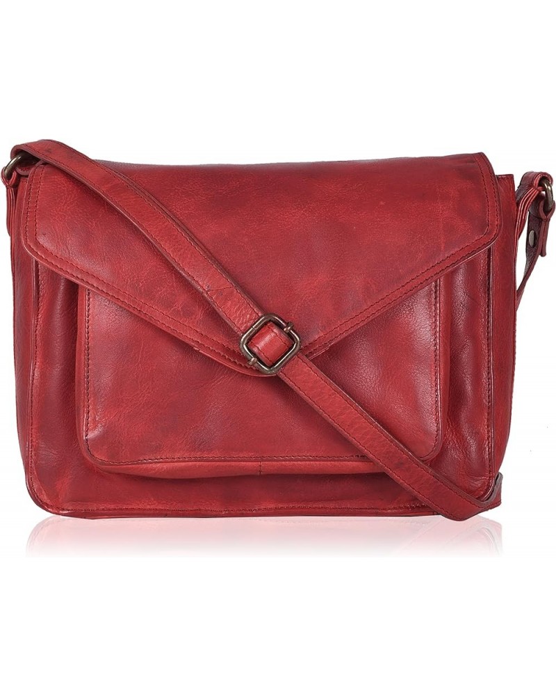 Handmade Leather Flapover Crossbody Purse for Women with Adjustable Strap & Overflap Snap Closure Tote/Bag Red Wash $24.29 Totes