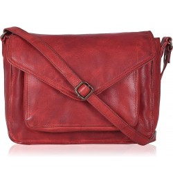 Handmade Leather Flapover Crossbody Purse for Women with Adjustable Strap & Overflap Snap Closure Tote/Bag Red Wash $24.29 Totes