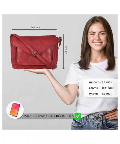 Handmade Leather Flapover Crossbody Purse for Women with Adjustable Strap & Overflap Snap Closure Tote/Bag Red Wash $24.29 Totes