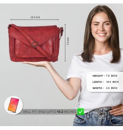 Handmade Leather Flapover Crossbody Purse for Women with Adjustable Strap & Overflap Snap Closure Tote/Bag Red Wash $24.29 Totes