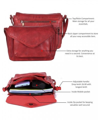 Handmade Leather Flapover Crossbody Purse for Women with Adjustable Strap & Overflap Snap Closure Tote/Bag Red Wash $24.29 Totes