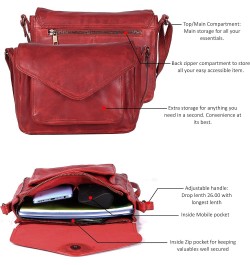 Handmade Leather Flapover Crossbody Purse for Women with Adjustable Strap & Overflap Snap Closure Tote/Bag Red Wash $24.29 Totes