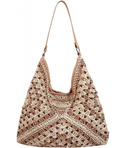 Straw Hobo Bags for Women Hollow Out Straw Tote Bag Vintage Shoulder Bag Summer Beach Handbag Purse Brown $13.76 Totes