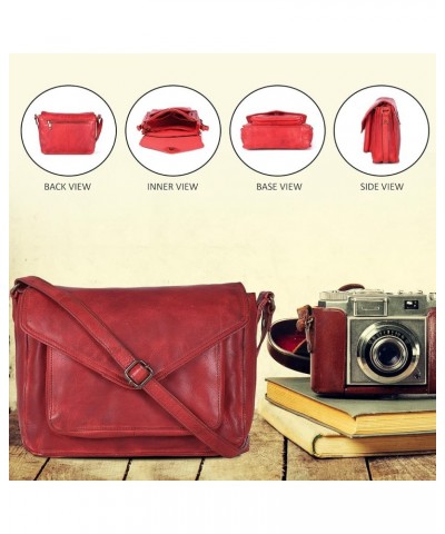 Handmade Leather Flapover Crossbody Purse for Women with Adjustable Strap & Overflap Snap Closure Tote/Bag Red Wash $24.29 Totes