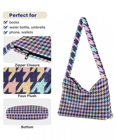 Women Boho Handbag Houndstooth Neon Rainbow Underarm Bag Tote Bag Shoulder Bag Crossbody Bag Fluffy Cell Phone Purse Lady Tra...