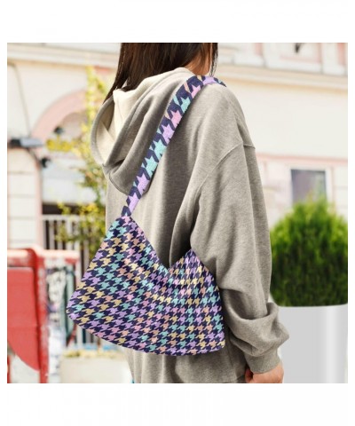 Women Boho Handbag Houndstooth Neon Rainbow Underarm Bag Tote Bag Shoulder Bag Crossbody Bag Fluffy Cell Phone Purse Lady Tra...