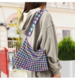 Women Boho Handbag Houndstooth Neon Rainbow Underarm Bag Tote Bag Shoulder Bag Crossbody Bag Fluffy Cell Phone Purse Lady Tra...