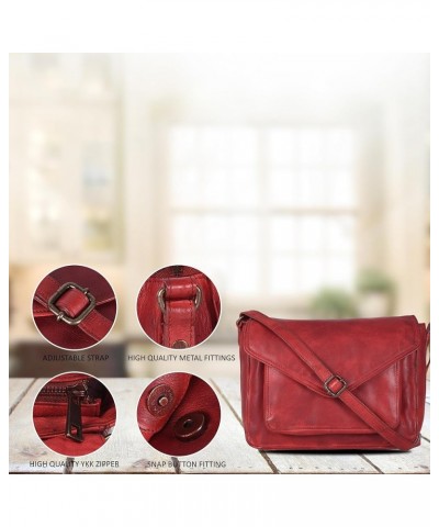 Handmade Leather Flapover Crossbody Purse for Women with Adjustable Strap & Overflap Snap Closure Tote/Bag Red Wash $24.29 Totes