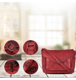 Handmade Leather Flapover Crossbody Purse for Women with Adjustable Strap & Overflap Snap Closure Tote/Bag Red Wash $24.29 Totes