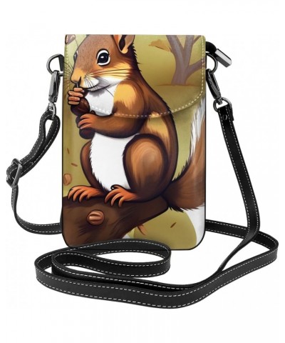 women Small Cell Phone Purse Nut-eating squirrel pattern : Multifunction,Soft, durable,Convenient for daily use and travel Bl...