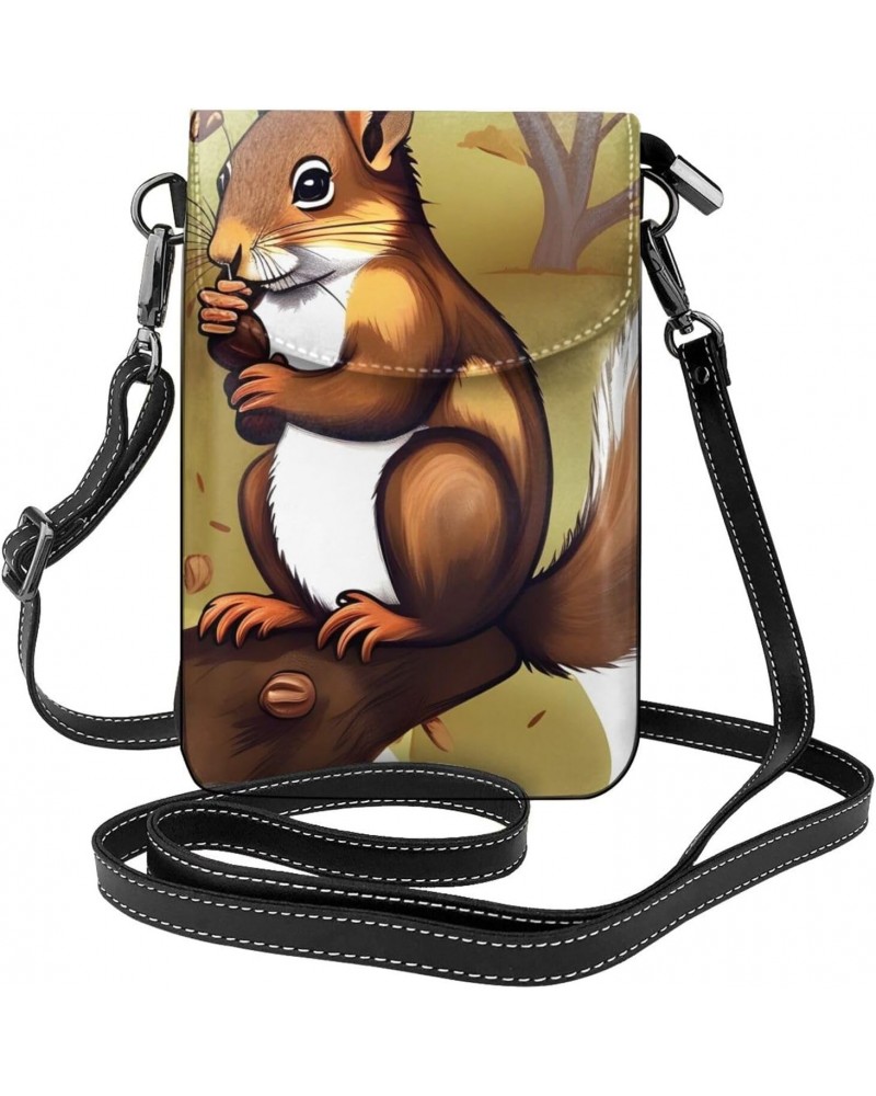 women Small Cell Phone Purse Nut-eating squirrel pattern : Multifunction,Soft, durable,Convenient for daily use and travel Bl...