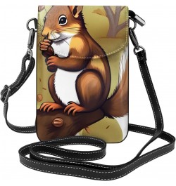 women Small Cell Phone Purse Nut-eating squirrel pattern : Multifunction,Soft, durable,Convenient for daily use and travel Bl...