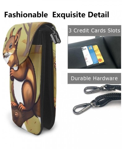 women Small Cell Phone Purse Nut-eating squirrel pattern : Multifunction,Soft, durable,Convenient for daily use and travel Bl...