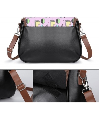 Printed Crossbody Bag Shoulder Bag PU Leather Women's Designer Satchels Heart Arrow Pink Color1 $20.50 Satchels